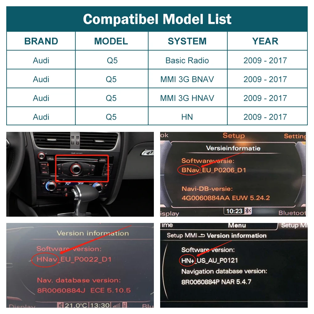 Wireless CarPlay Android Auto Interface for Audi Q5 2009-2017, with Mirror Link AirPlay Car Play Functions