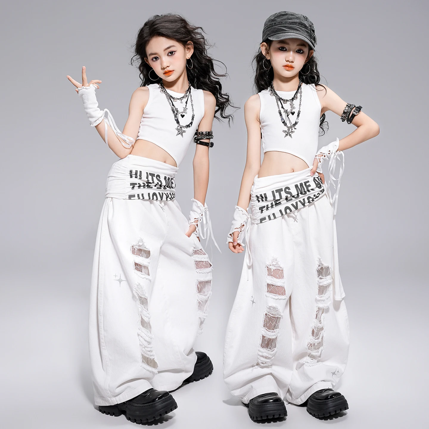 Filles K-pop doux haut court Shorts chauds pantalons blancs Hip Hop vêtements enfants Jazz Baggy pantalon enfants Streetwear Costume de danse de rue
