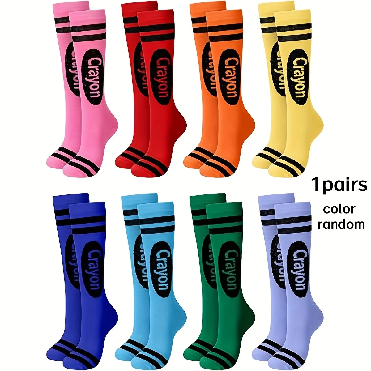 1 Paar Socken in verschiedenen Farben, Fußballsocken, Sportsocken, Basketballsocken, aus reiner Baumwolle, schweißabsorbierend, atmungsaktiv, geruchsneutral, bunte Socken, farbenfrohe, gestreifte Overknee-Socken, modisch und originell, weich und bequem, Damensocken, Socken-Accessoires, Requisiten für Kostümpartys, lange Wadensocken. – Detail 1