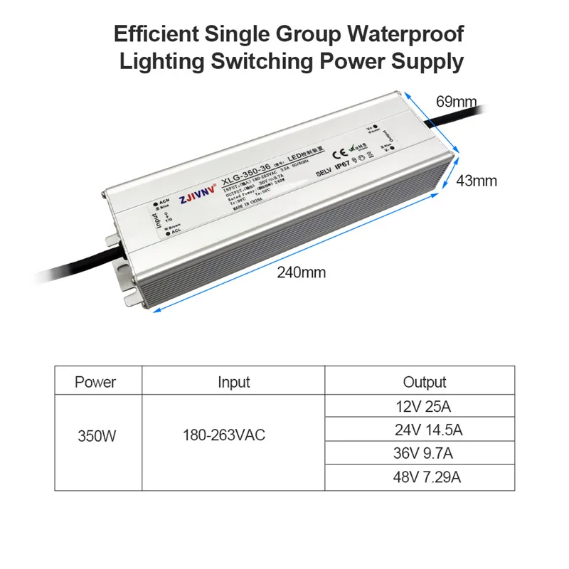 300W 350W Waterproof Outdoor Switching Power Supply AC-DC 24V 36V 48V Constant voltage LED Driver Lighting Transformer SMPS XLG