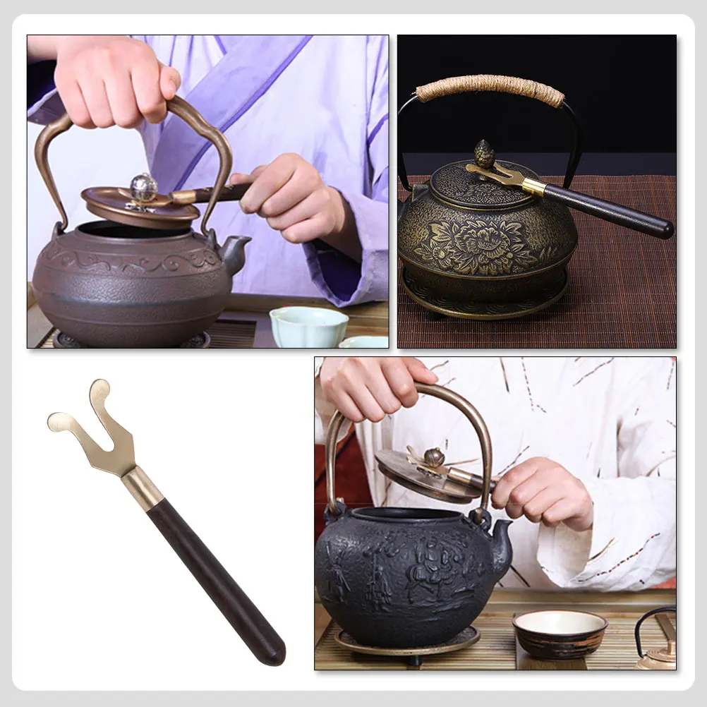 

Iron Pot Fork Tea Set Teapot Clip Metal Cup Lid Lifter Teacup Clamp Heat- Resistant Wood Teaware Accessories Holder Assistant