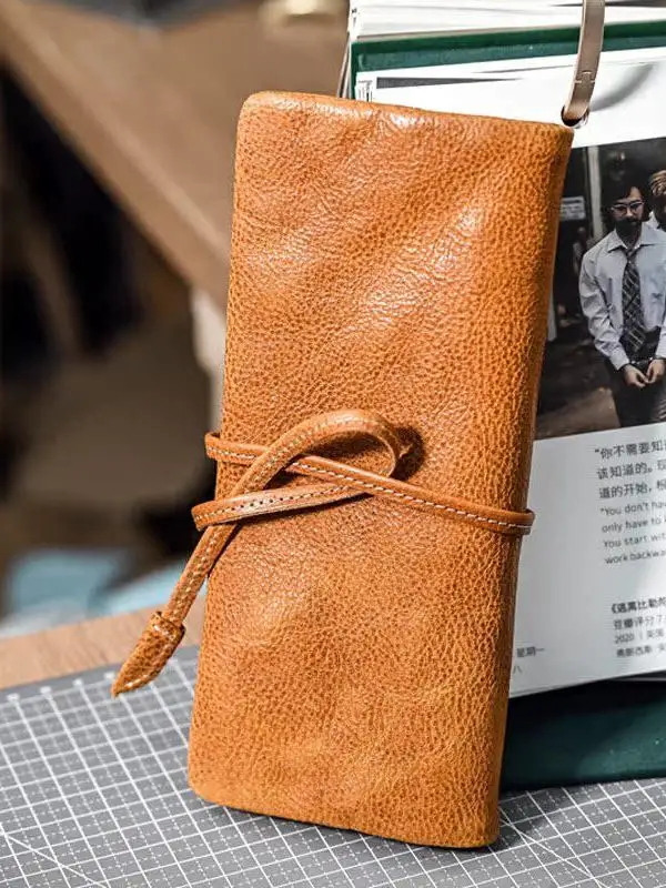 Bolso de mano de piel de vaca de primera capa de alta calidad a la moda para mujer, cartera para teléfono multitarjeta hecha a mano vintage de cuero genuino para mujer