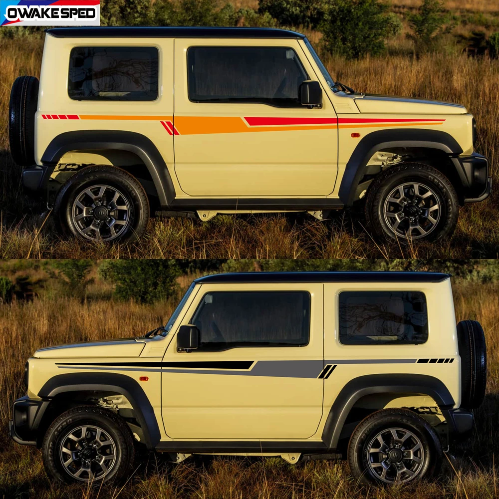 

Наклейки-полосы для дверей автомобиля, спортивный дизайн, для SUZUKI JIMNY JB64W JB74W 3-дверные, виниловые наклейки для самостоятельной установки, стайлинг для бездорожья.