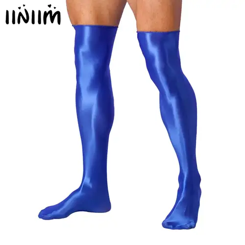 1 par de medias altas hasta el muslo brillantes para hombre calcetines elásticos de Color sólido accesorios de disfraz