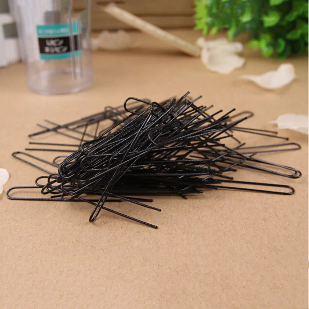 

100Pcs Black Stainless Steel Corrugated U Shaped Hair Pins for Buns Updo Hairstyles Metal Bobby Hair Clips Wedding Party Work