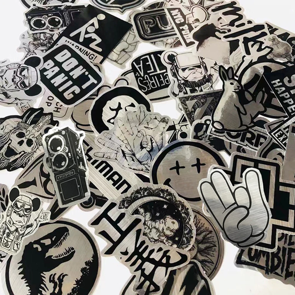 10/30/50/100 pçs imitando metal marca logotipo rock band adesivos graffiti telefone guitarra portátil legal pvc adesivo à prova dwaterproof água crianças brinquedos