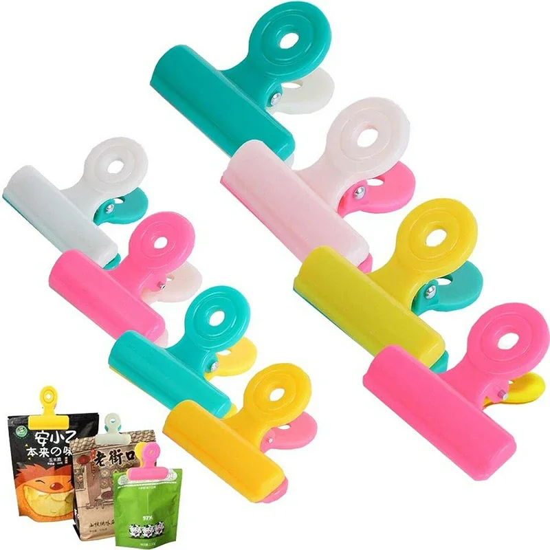 8Pcs/ Multifunction Bag Chip Clips Set Photo File Clamps Fresh Food Clips Assorted Colors Air Tight Seal Grip for Kitchen Seal