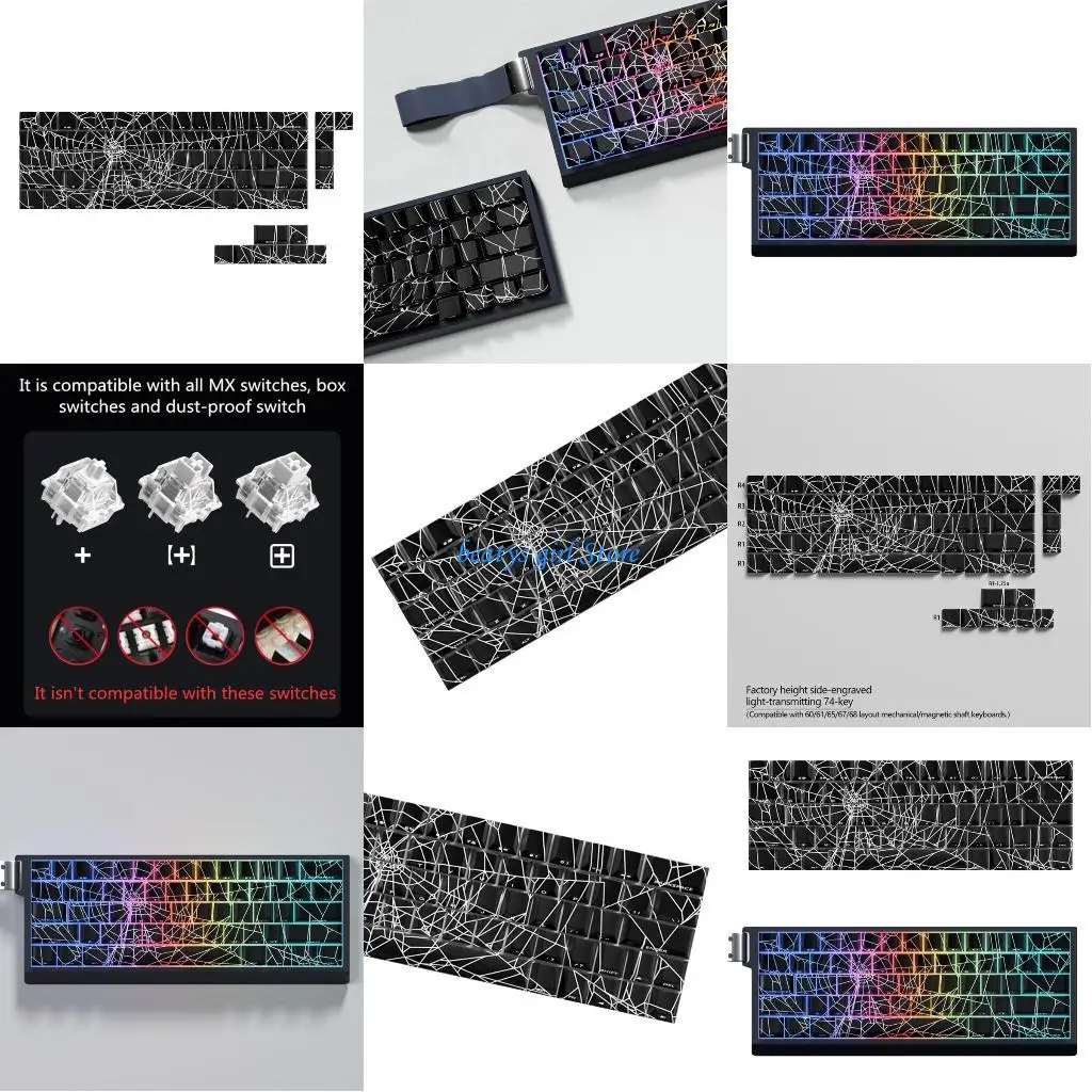 C7AB 64/74 KeyCaps Customs Spiders Web KeyCap Conjunto teclas teclado retroceso retroceso para 61/64/68 teclados