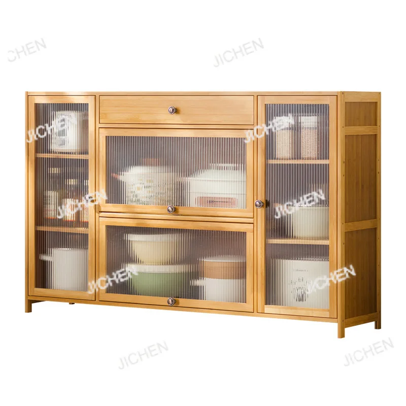 

Kitchen shelves Floor-to-ceiling multi-layer storage cabinets with doors, cabinets, dishes, pots and pans, electrical appliances