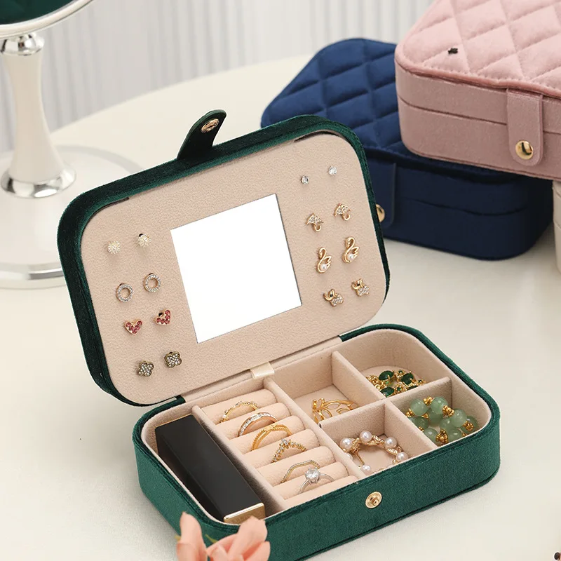 Double-Layer Jewelry Storage Box High Quality Velvet Portable Travel Jewelry Display Holder for Ring Necklace Earrings Organizer