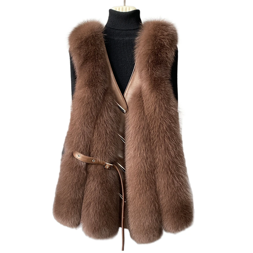 

ZDFURS*Autumn and winter new Fox Fur vest women's medium and long waistcoat coat меховая джинсовая куртка зимняя куртка женский