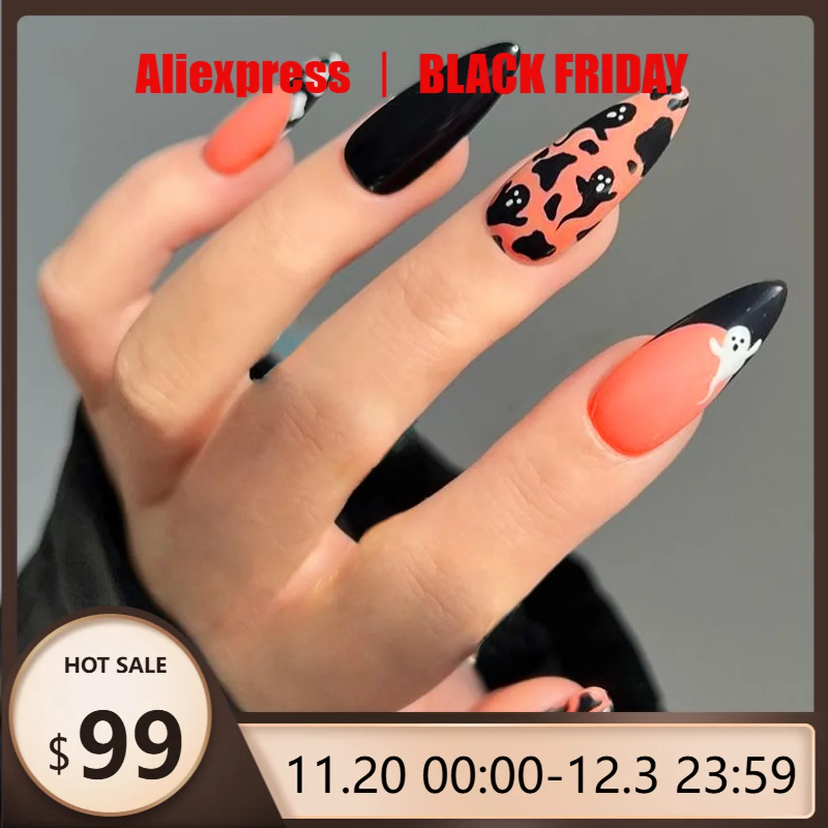 

24pcs Halloween Dark French Style Press on Nails Pink Black and White Spots 3D Fake Nails Full Cover Wearable False Nails