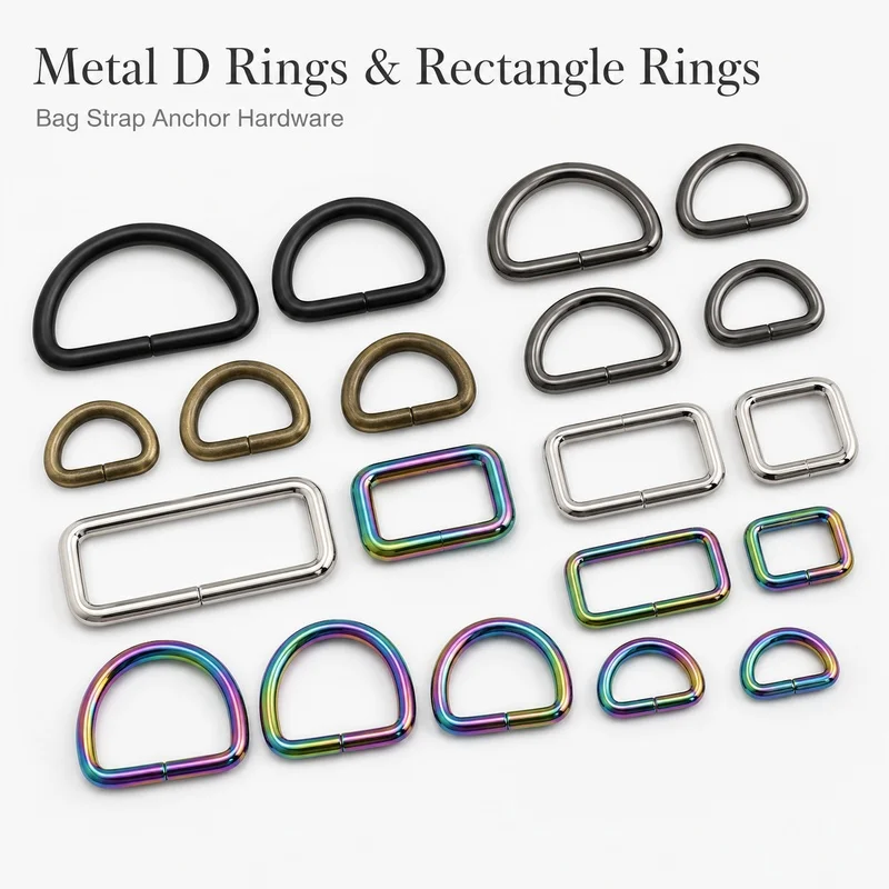 10/20Pcs 20-50mm Metal D-Ring Rectangular Loop Buckle Webbing Strap Anchor for Backpack Handbag Handle Leathercraft DIY Repair