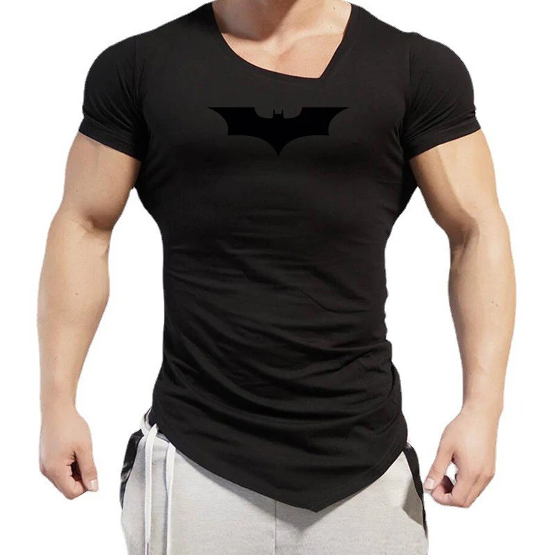 Black Bat Clothing Oblique V-Neck Summer Fashion Mens T Shirt Casual Short Sleeve T Shirt Gym Tshirt Trend Slim Fit Hip-Hop Tops