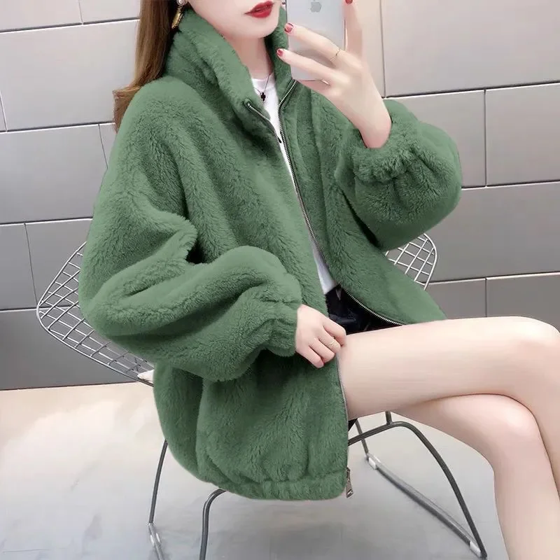 

2023 New Fashion Simple Commuting Faux Fur Coat Double sided Autumn Winter Coat Women's Sweater Thickened Loose and Lazy Style