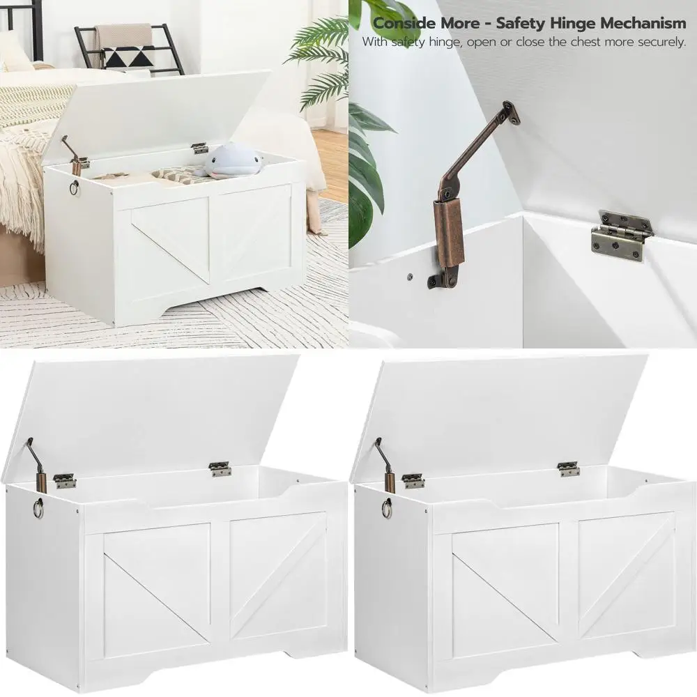 

Белая деревянная скамейка в стиле ретро с U-образной тягой, вмещает 220 фунтов, органайзер для игрушек, простая сборка