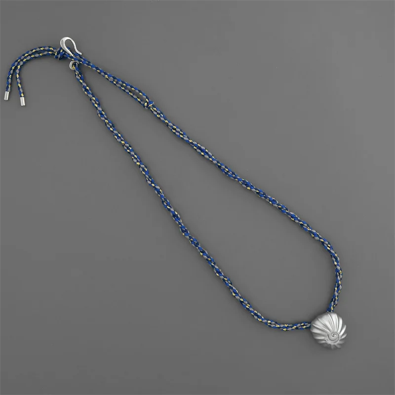 Fashion Vacation Handmade Woven Cotton Rope Pleated Shell Necklace for Women Vintage Simple Exquisite Collarbone Chain
