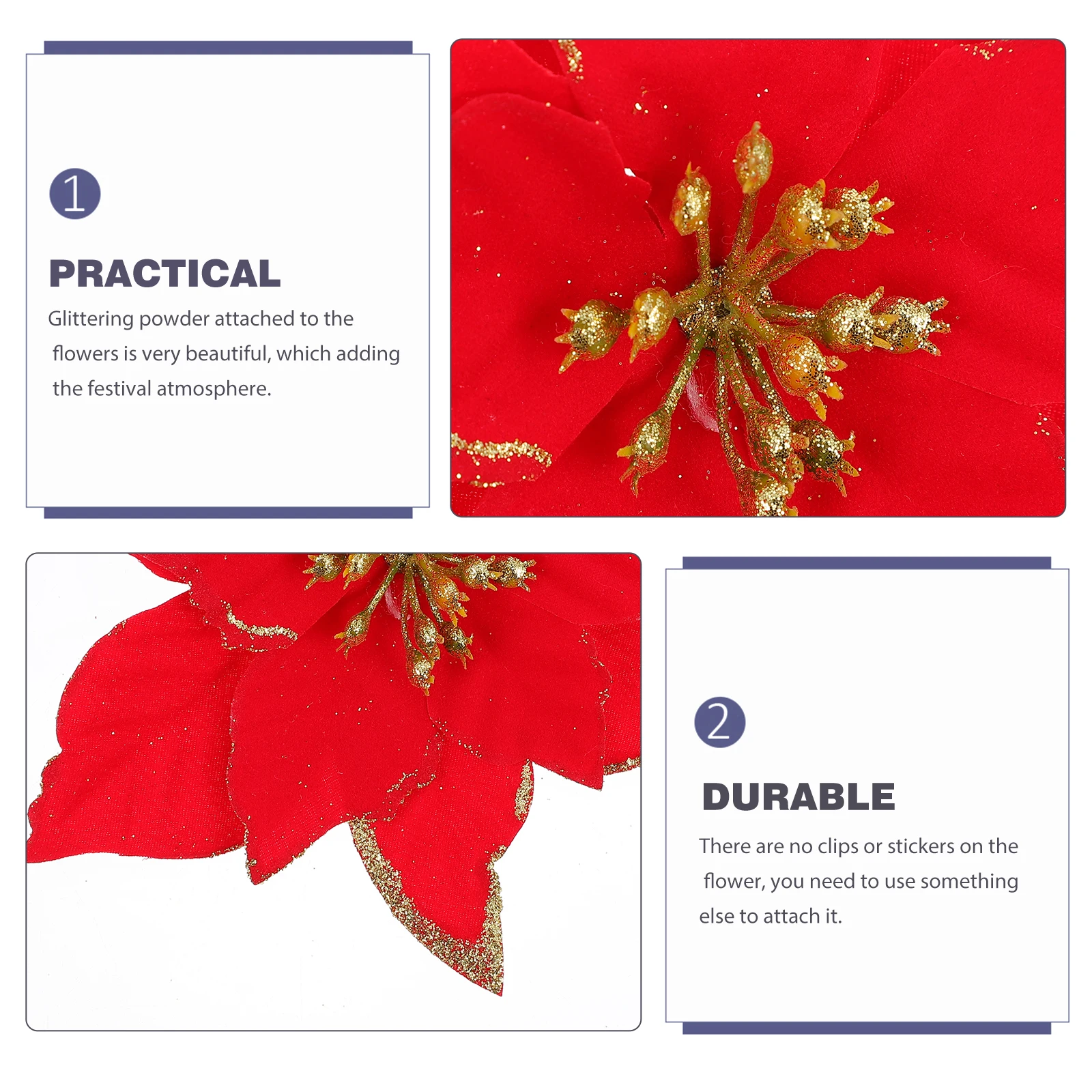 

24 Pcs Christmas Decorations Faux Flowers Artificial for Centerpiece Home Indoor