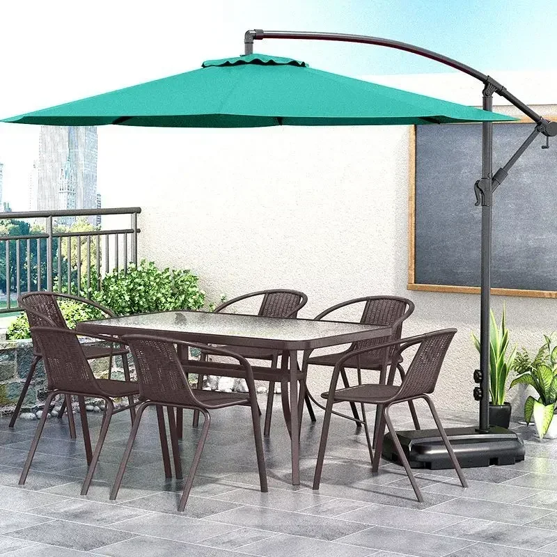 Outdoor sunshade umbrella table and chair combination outdoor courtyard villa garden table and chair three piece set coffee