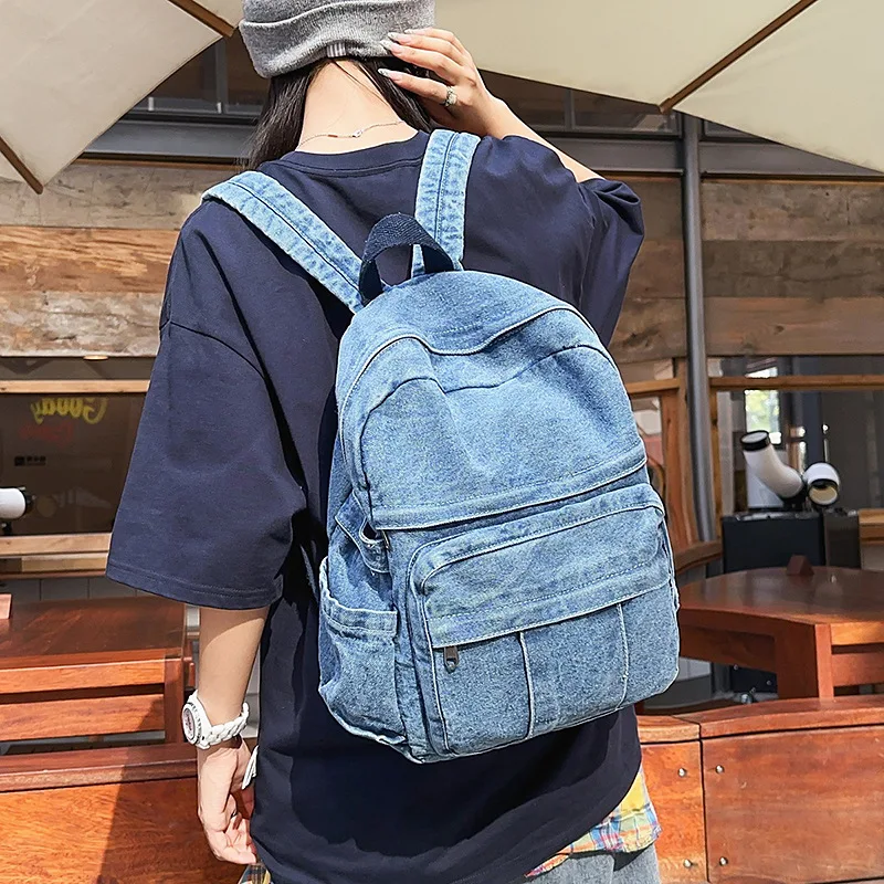 Fashion Denim Backpack New Style Versatile Large Capacity Student Bag for Travel and Daily Use