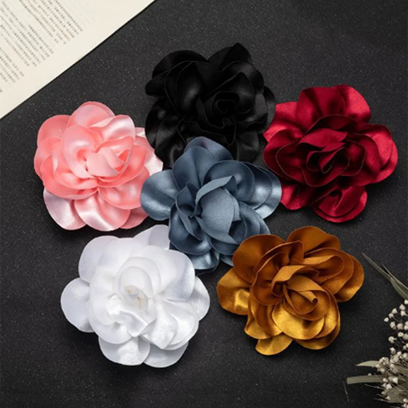 Fashion Large Flower Brooch Colorful Satin Fabric French Flower Brooch Handmade Suit Sweater Coat Decor Pins Brooches