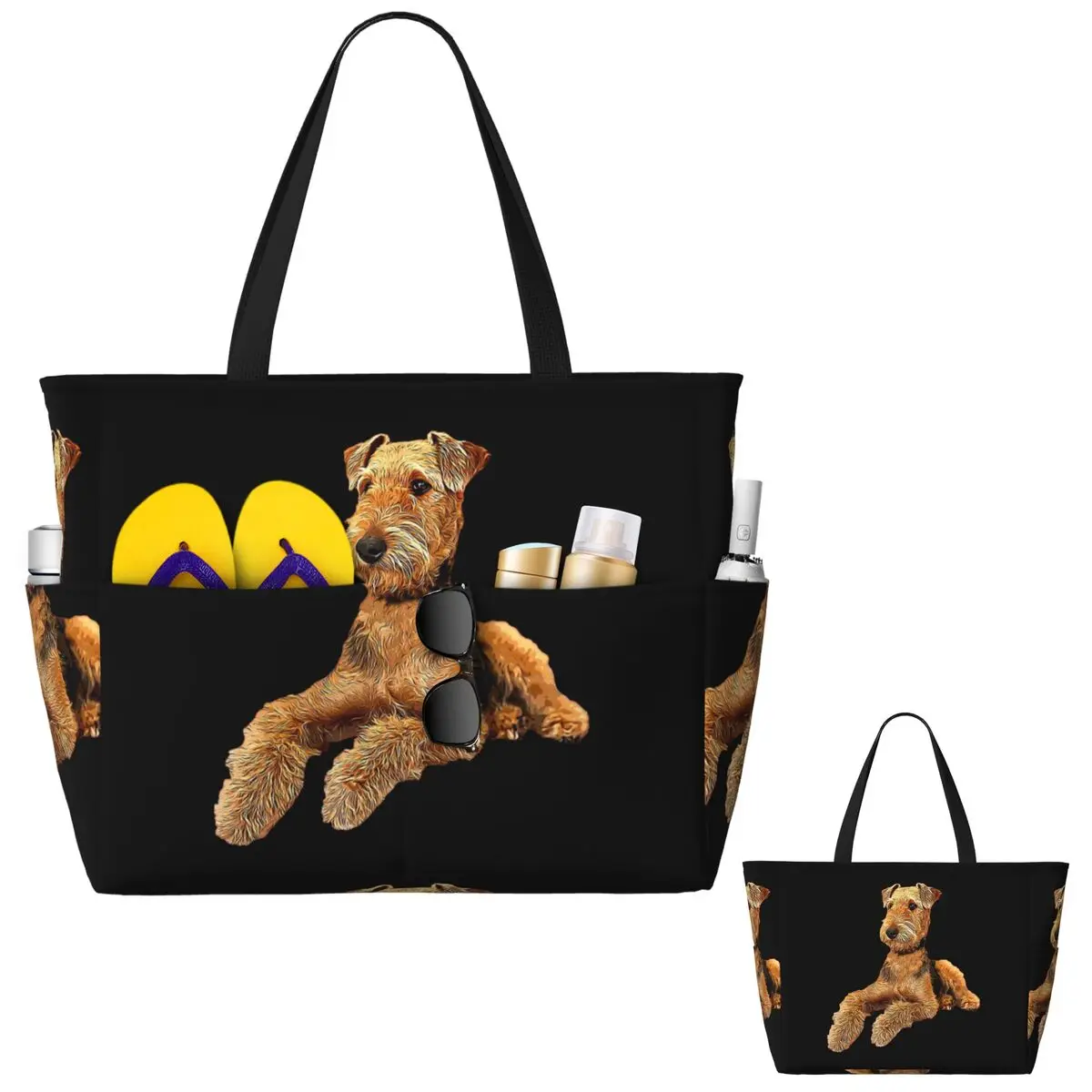 

Airedale Terrier Beautiful Dog Beach Tote Bag Sport Gym Yoga Duffle Large Tote Bag Women Travel Bag Fitness bag