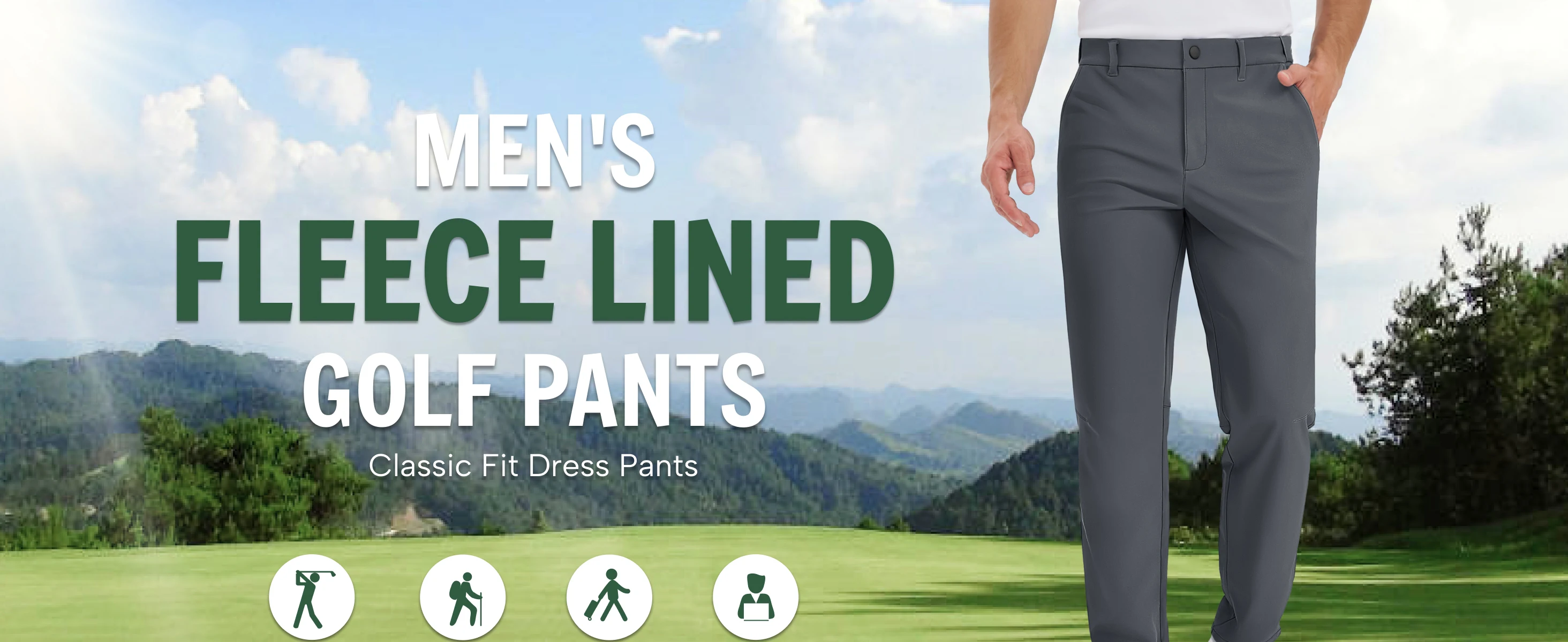TACVASEN Herren Winter Golfhose, Fleece-gefüttert, warm, dehnbar, gerade geschnitten, Business Casual Arbeits- und Reisehose mit Taschen – Detail 2