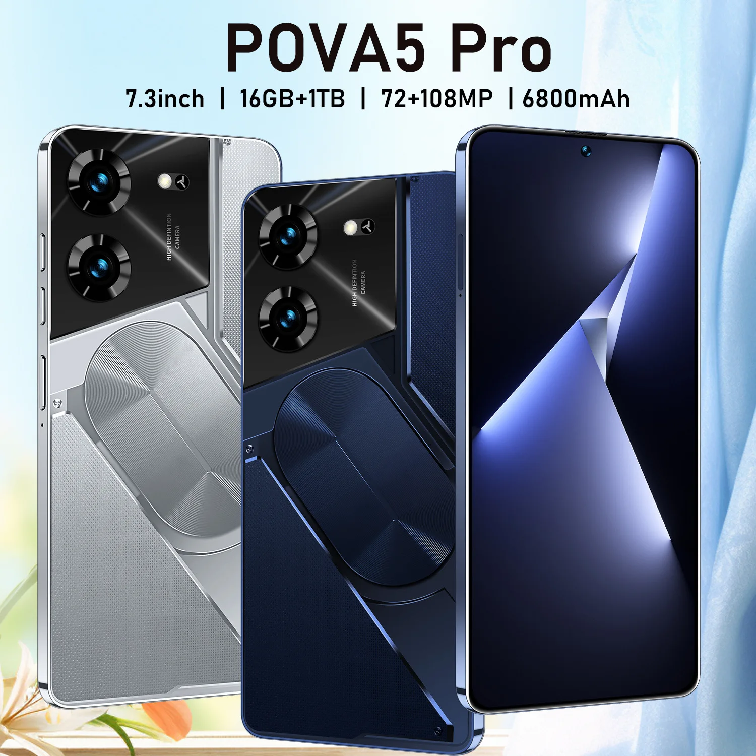 New Mobile Phone Pova5 Pro 7.3-inch Android Cheap Large Screen HD All-in-one Smartphone S22 Ultra Cheap Celulares Gamer