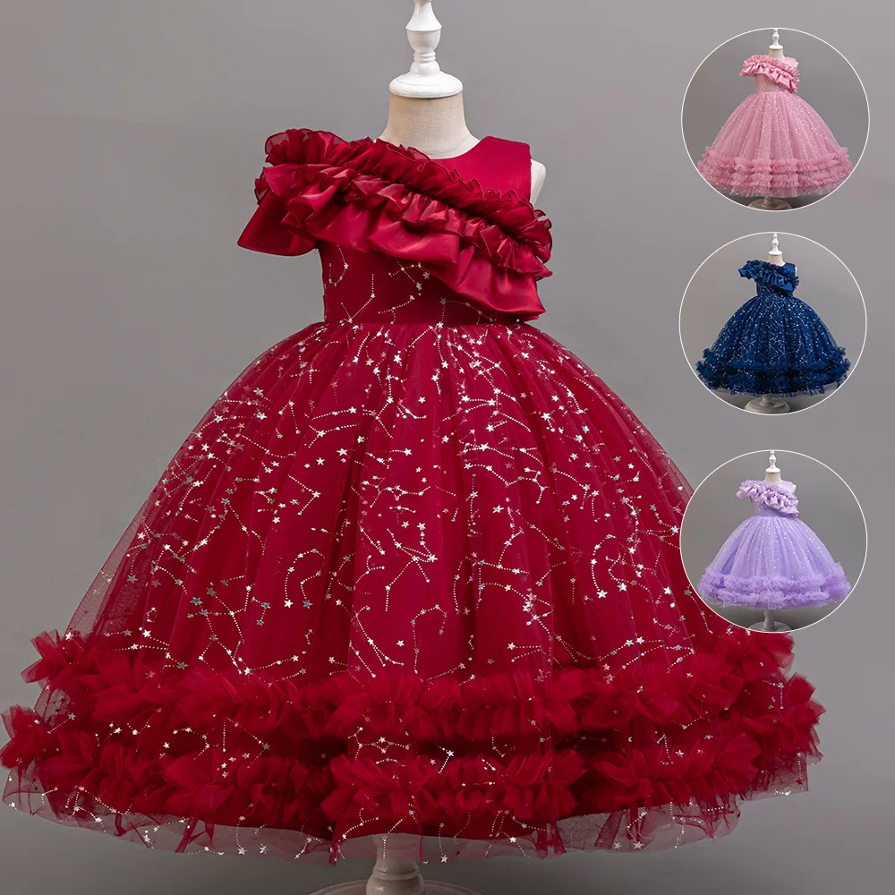 2023 Kids Tutu Birthday Princess Party Dress for Girls Infant Lace Children Bridesmaid Elegant Dress for Girl baby Girls Clothes