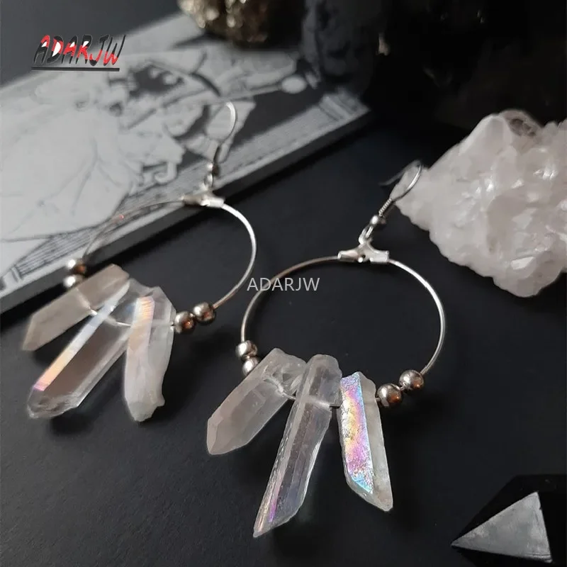Goth Titanium Crystal Hoop Boho Crystal Stones Esoteric Celestial Alternative Earrings Jewelry Witchy Gift Gothic Women Gift New