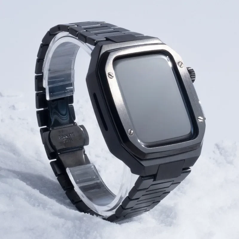 アップルウォッチ用の一体型ステンレススチールストラップ付きメタル保護ケース,Apple Watch 5,6,7,8世代に適しています