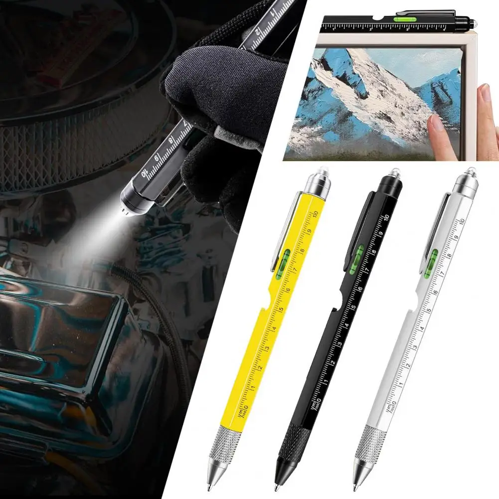 9-in-1 Multitool Pen Tool Pen Gift Multi-purpose Tool Pen Men LED Light Screwdriver Ruler Stylus Level Bottle Opener Gadgets