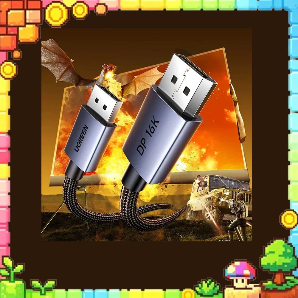 UGREEN 45445 DisplayPort Cable DP 2.1 Male to Male 2m 80Gbps 16K 60Hz 8K 240Hz Braided Video Cord for Gaming Monitor PC