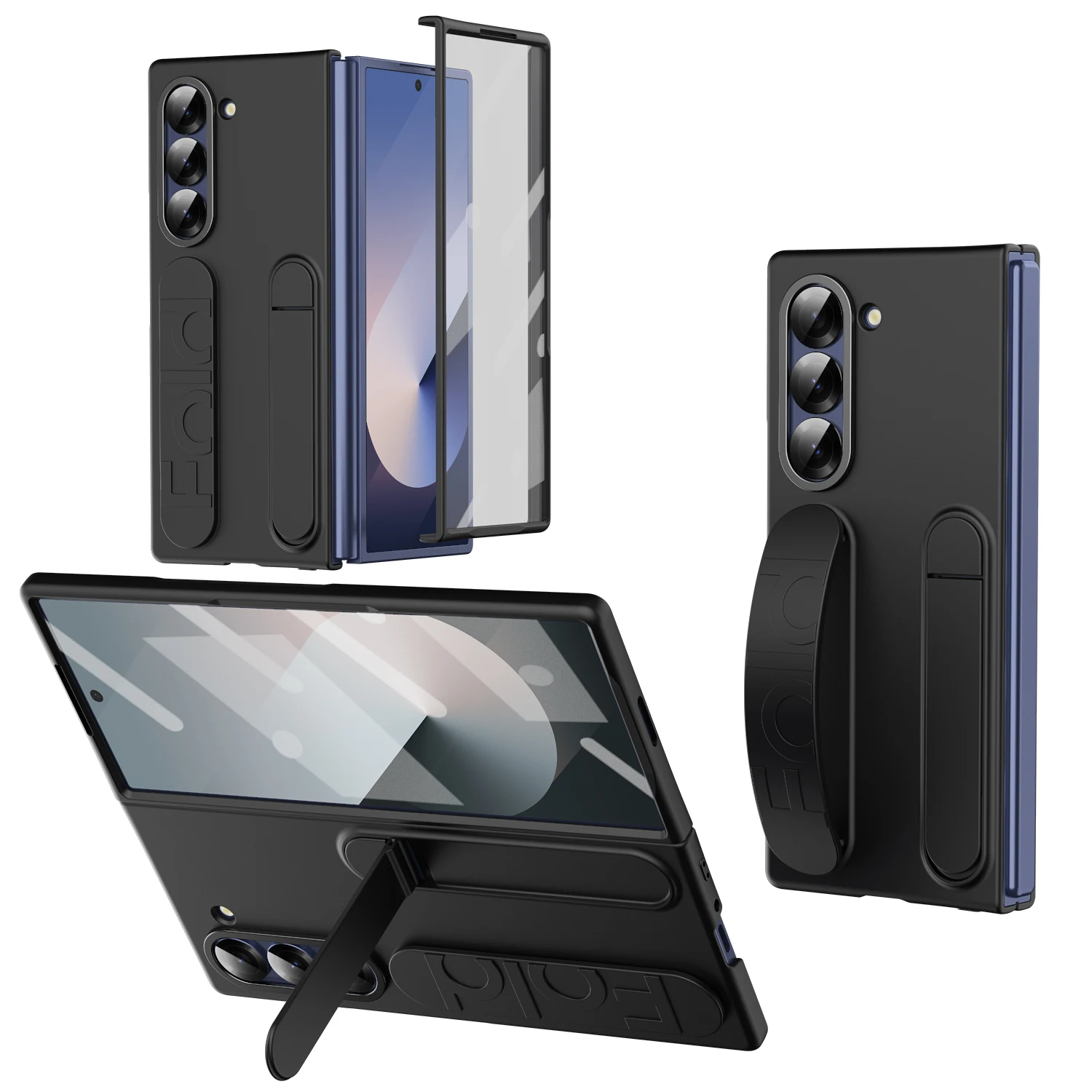 For Samsung Galaxy Z Fold 3 4 5 6 Luxury Full Protection Wristband Stand Shockproof Screen Protector Phone Case Cover_voghion.com