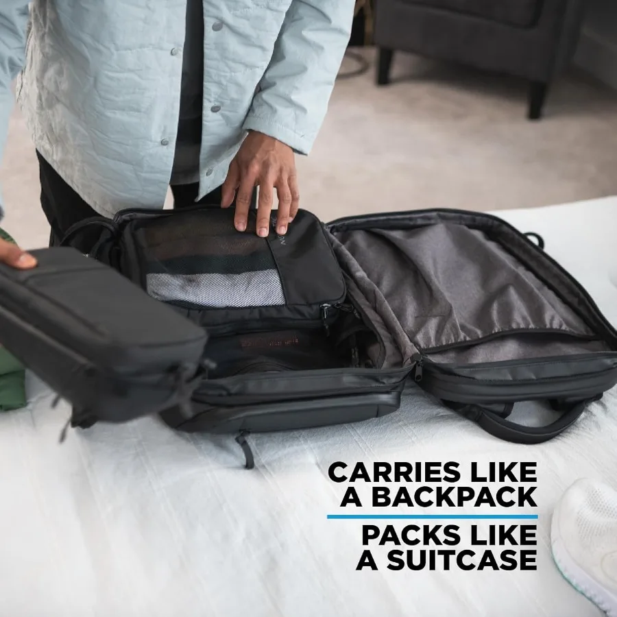 حزمة سفر NOMATIC سعة 14 لترًا - حقيبة كمبيوتر محمول مقاومة للماء - حقيبة ظهر جاهزة للتوسيع من TSA باللون الأسود