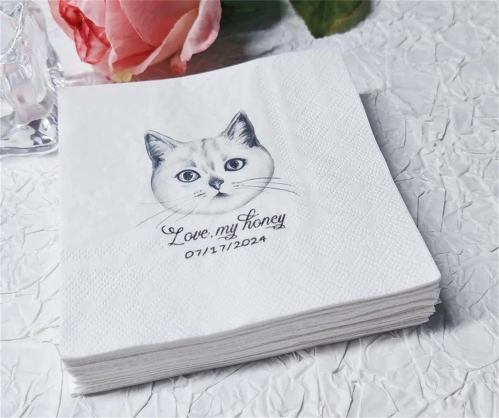 

50PCS Personalized Pet Cocktail Napkins-Custom Wedding Napkins-Custom Pet Portrait Napkins-Engagement Party Decorations-Wedding