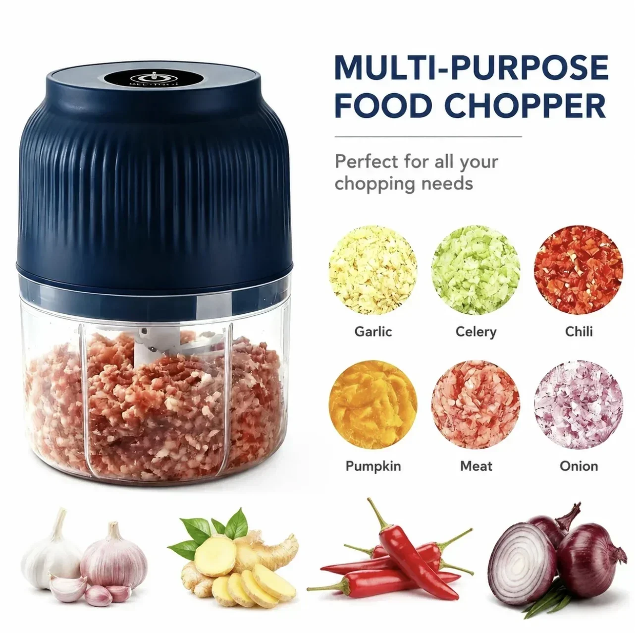 250ml Mini Wireless USB Rechargeable Electric Vegetable Chopper Garlic Crusher Food Chopper for Kitchen Gadgets for Garlic