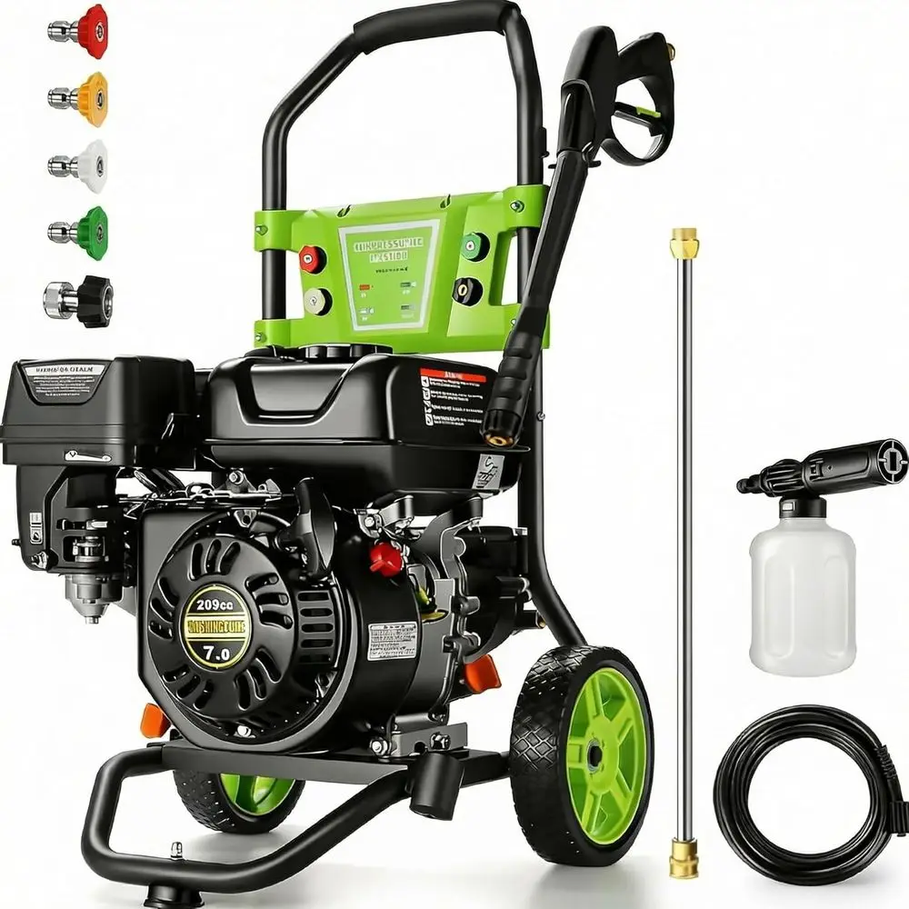 

Portable 4200 PSI 4.0 GPM Gas Pressure Washer with 209cc 7HP Engine, 25ft Hose, 5 Nozzles, and Soap Cannon for Cars, Homes, Yard