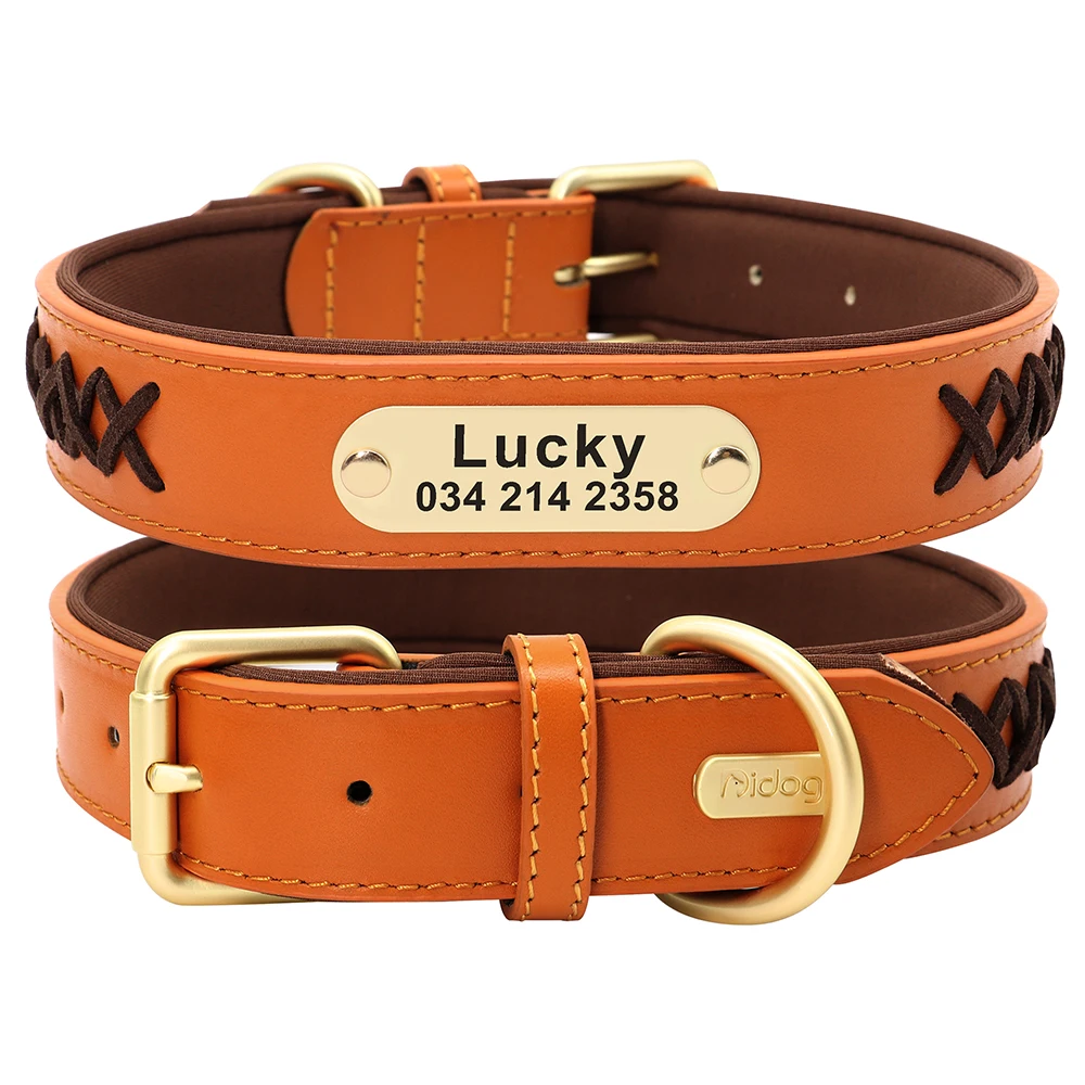 Personalized Puppy Dog Cat Collar Genuine Leather Pet Leash For Small Medium Large Dogs Custom Pet ID Name Accessories Collars