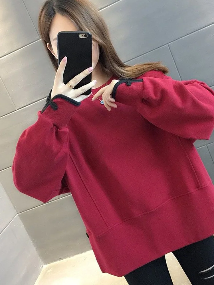 Autumn New Fashion Solid Color Loose Sweatshirts Classic Long Sleeve Personality Split Fork All-match O-collar Lady Top 2022