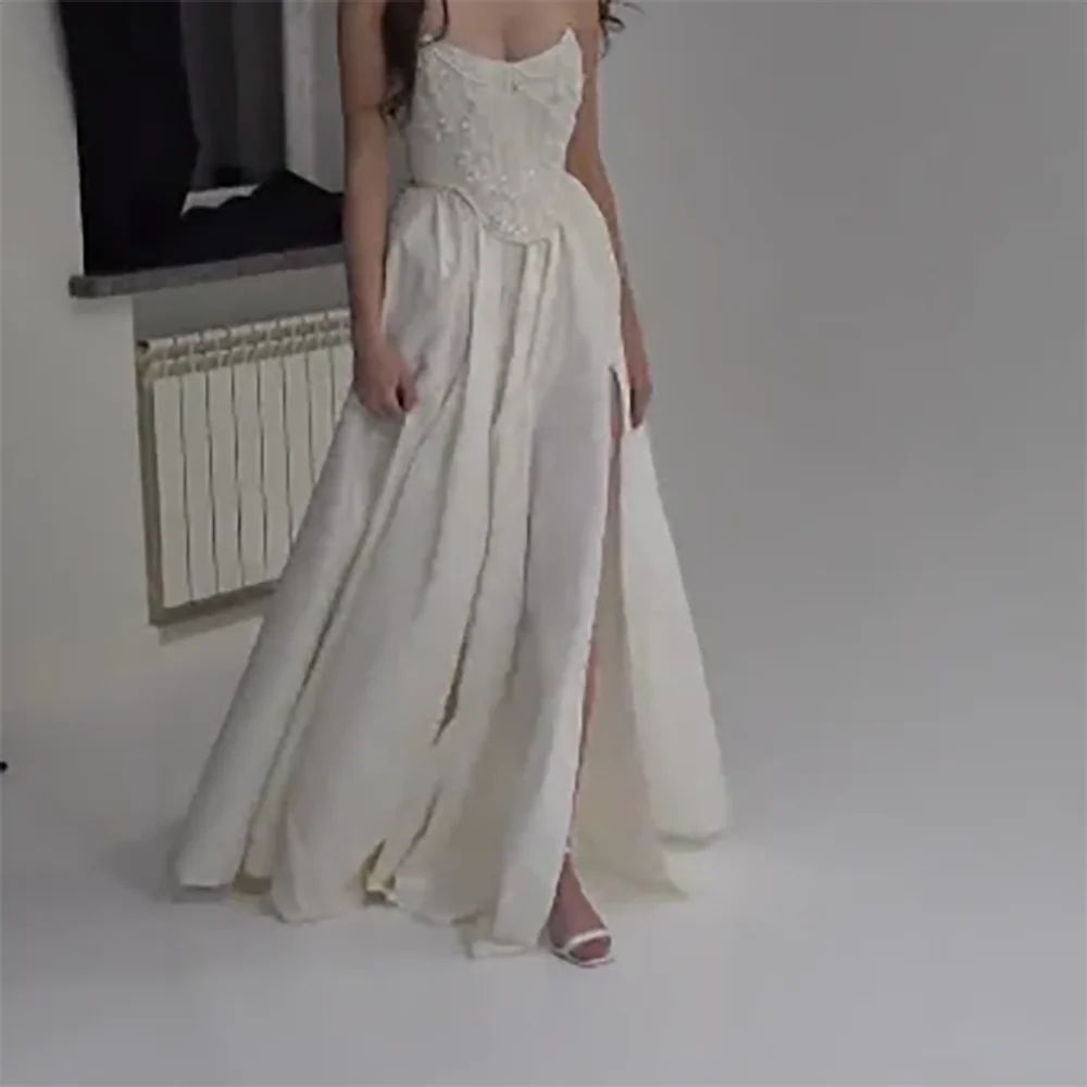 Robes de mariée élégantes sans bretelles à paillettes, ligne a plissée, robes de mariée personnalisées