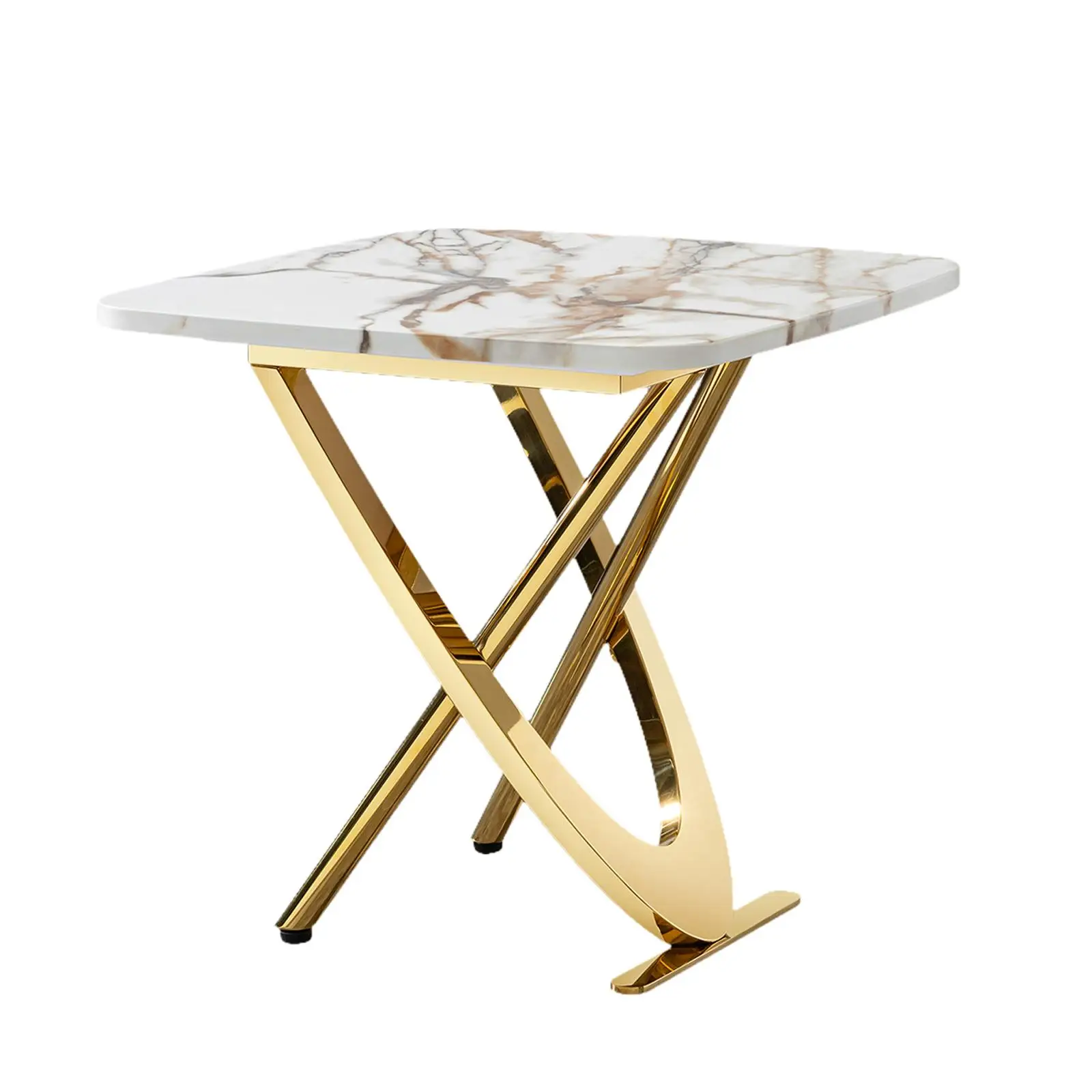 Marble pattern MDF top side end table square shape gold stainless steel base