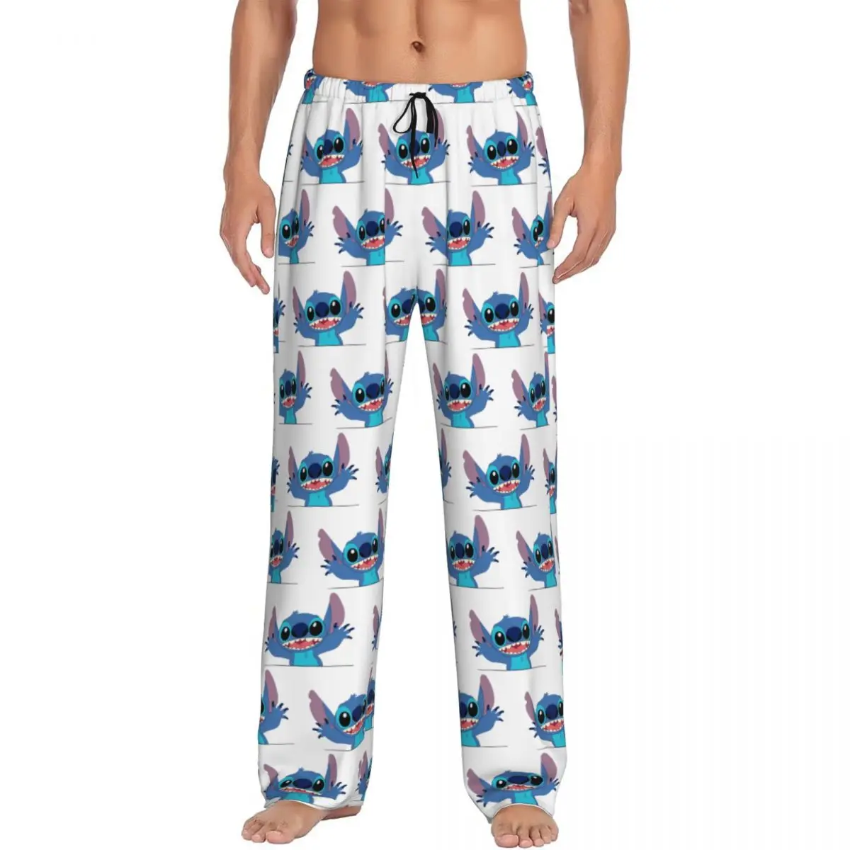 Custom Printed Cartoon Anime Manga Stitch Pajama Pants Men's Sleep Sleepwear Bottoms with Pockets