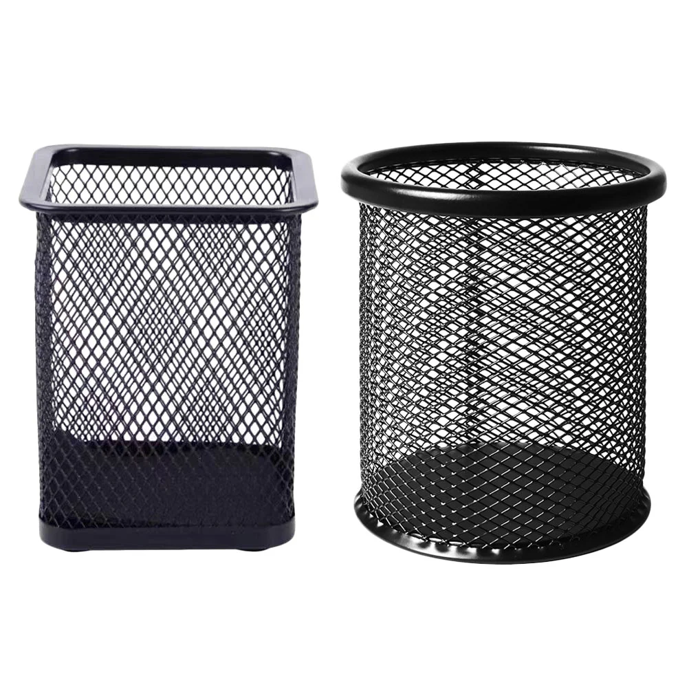 

2 Pcs Pen Holder Makeup Brush Organizer Baskets Holders Stationery Desktop Storage Iron Table Office Child Black Decors