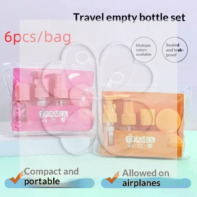 6Pcs Leak Proof Travel Toiletry Bottle Set Refillable Reusable Containers with Clear Zipper Pouch for Airplane Carry On Use