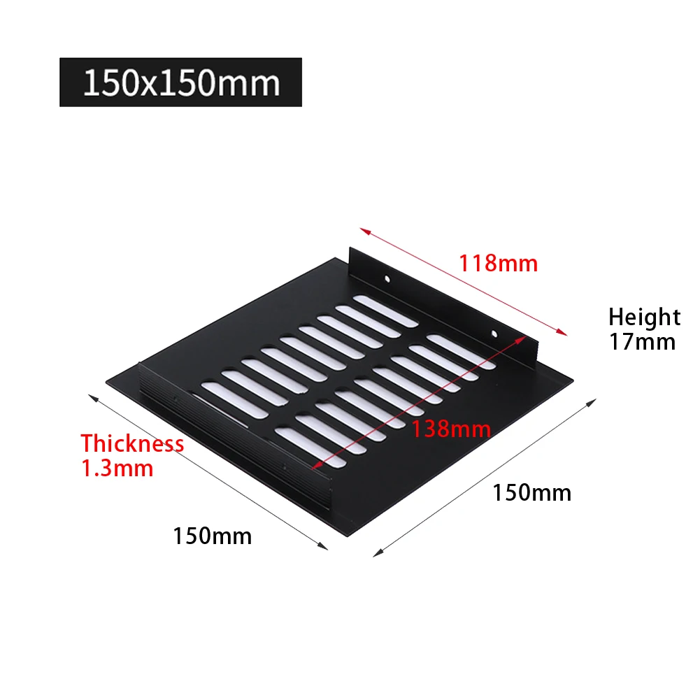 150 มม.อลูมิเนียมรูปสี่เหลี่ยมผืนผ้าตู้ตู้เสื้อผ้า Air Vent Grille ระบายอากาศสําหรับ Air Conditioner ตู้ Grille ฝาครอบสีดํา
