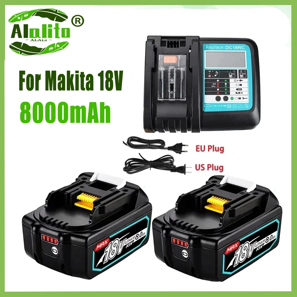 NEW With LED Charger Rechargeable Battery 18V 8000mAh Lithium ion for Makita 18v Battery 6Ah BL1840 BL1850 BL1830 BL1860 LXT400