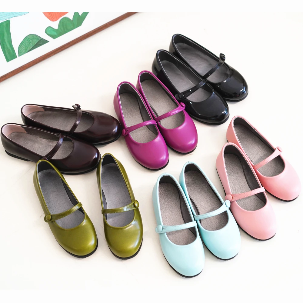 Genuine Leather Girls Casual Shoes Lovely Slim Style Cowhide Children's School Shoes Party Wedding Gift Kids Flat Shoes 6 Years