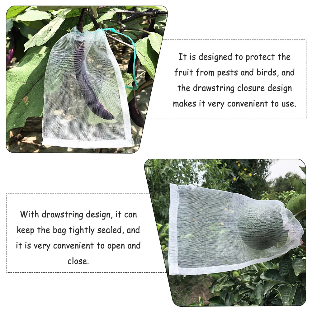 

100pcs 25x15cm Bird proof Insect resistant Mesh Bags Garden Netting Eco friendly Nylon Drawstring Fruit Bags Storage Household