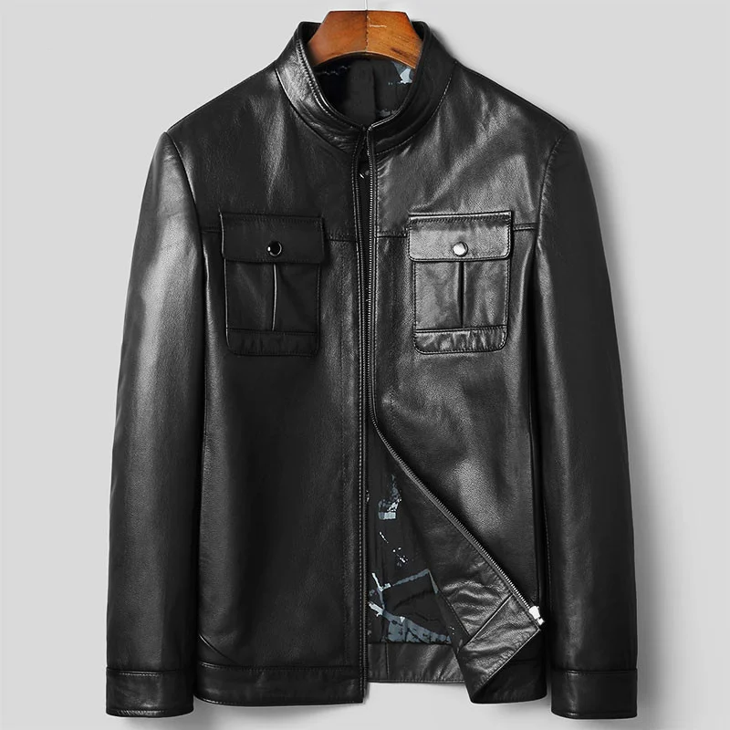 

100% Cow Jacket Men Motorcycle Mens Leather Jackets and Coats Plus Size 4xl Spring Autumn 2023 Hommes Veste W4860